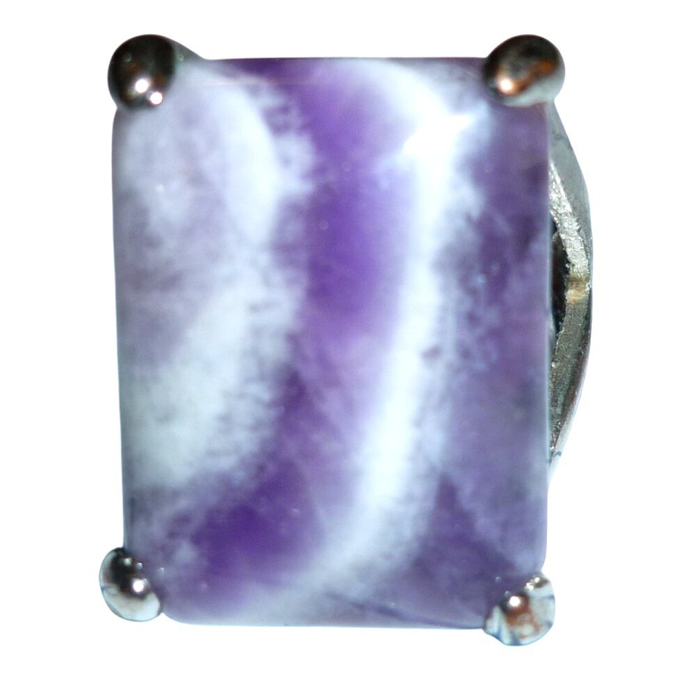 Chevron Amethyst Statement Ring Purple Banded Stone Rectangular Silver Tone Sz 9